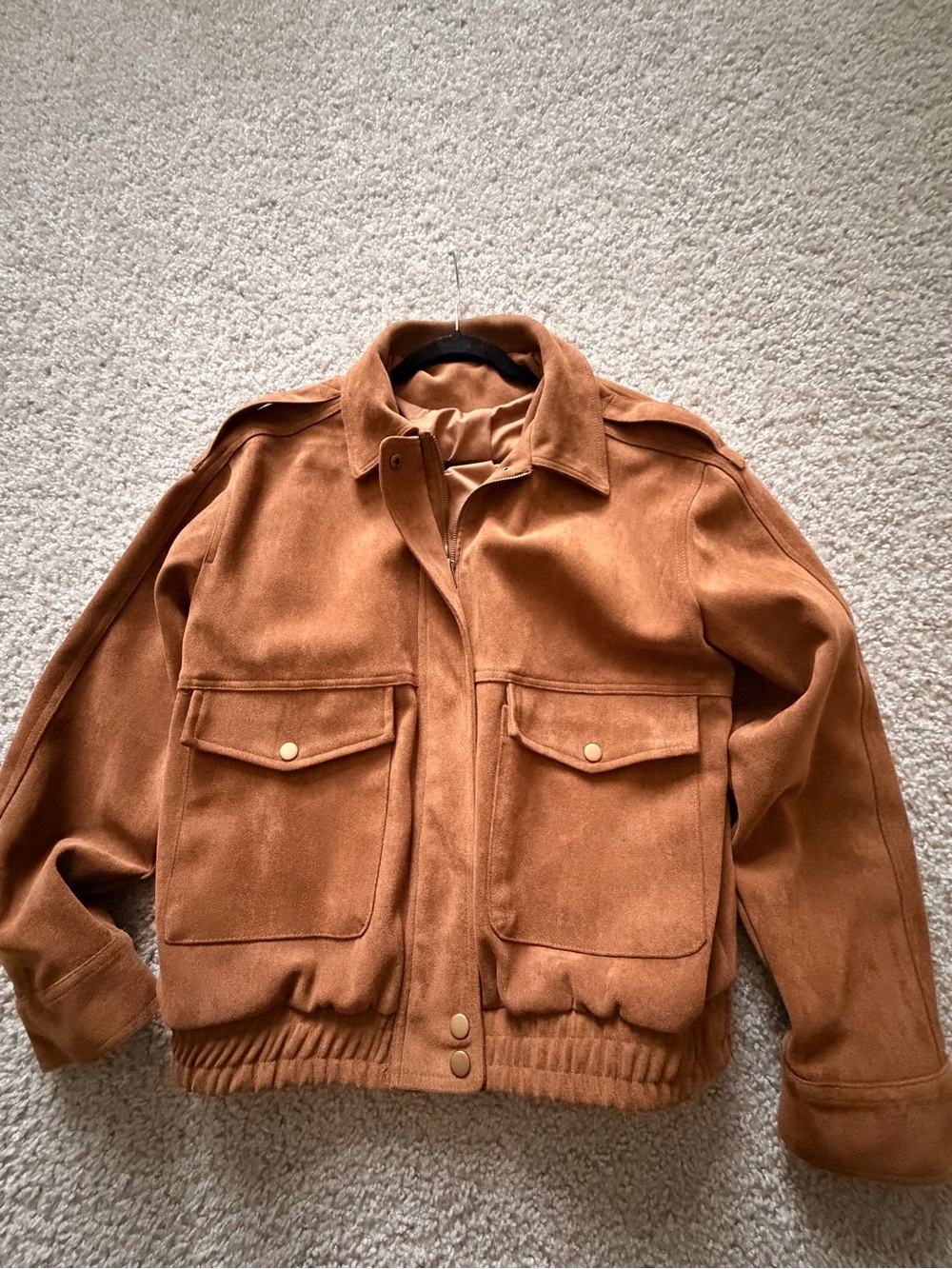 Chestnut Brown Suede Bomber Jacket